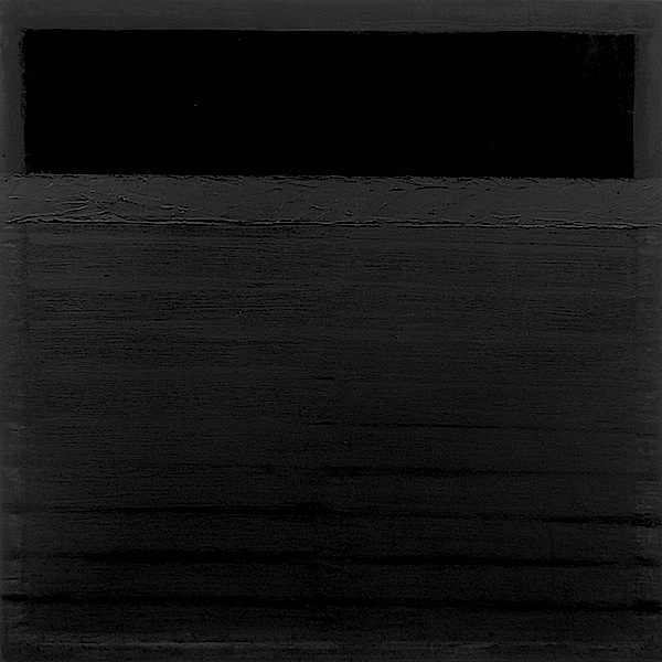 Jochen P. Heite: Komposition, o.T. [#1], 2014/15, 
Pigment gesiebt, Graphit, Ölkreide, Öl auf Leinwand, 100 x 100 cm

